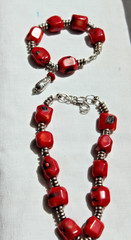 Taxco Mexico Red Coral Necklace Bracelet Set Artisan Strling Silver Star Pendant