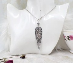 Antique Silver Plated Heron Crane Pendant Necklace, Art Nouveau Bird Lover Gift
