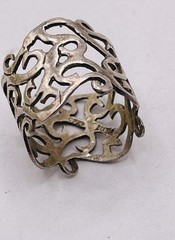 Vintage Sterling Silver 925 Ring Wide Filigree Scroll Boho Band Mexico Size 8.5