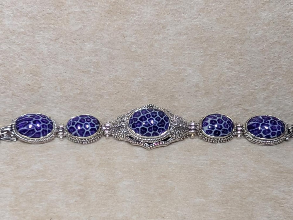 Sarda Bali Purple Coral 925 Sterling Toggle Bracelet 6.5- 8 Rare Unique Handmade