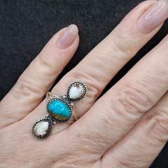 Sonoran Gold Turquoise Wild Horse Ring 3 Stone Sterling Silver SZ 9 Southwestern