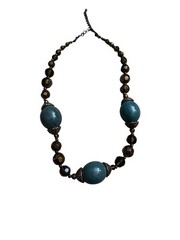 Boho Glass and Bead Necklace Turq. Blue Green Copper Black Premier Design
