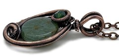 Green Jasper Wire-Wrapped Bronze Pendant with Swarovski Crystal – Mini-Woven Cir