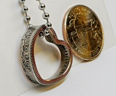 Heart shaped Pendant made from PUERTO RICO US coin ring with 24 in chain