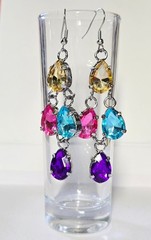 Woman Bracelet Peacock Multi Bling Toggle Dangle Earrings Multi Pink Yellow