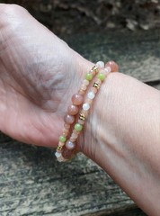Sunstone Double Row Wrap Gemstone Bracelet Spring Colors Stretchy 7″