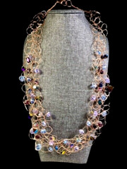 Artisan Hand Crocheted Copper Wire Beaded Bib Statement Necklace 24″