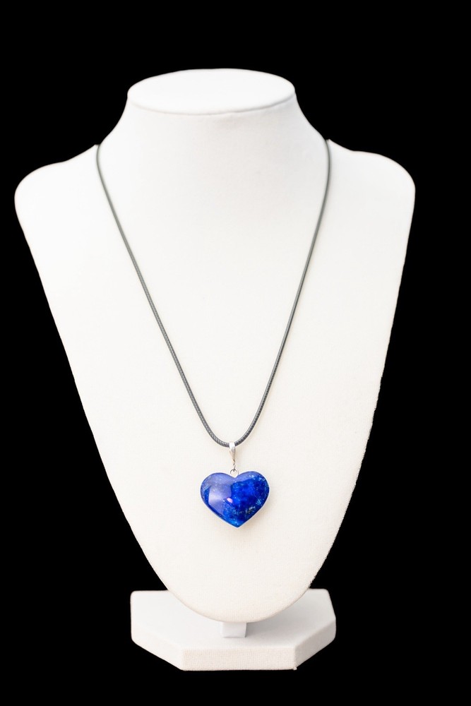Handcrafted Natural Afghan Lapis Lazuli Heart Pendant Necklace with Silver Bail