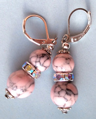 PINK HOWLITE Crystal Ring earring SP LEVER BACK handcrafted X2
