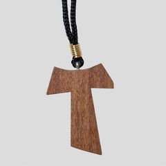 Handcrafted Wood Tau Pendant Cord Necklace 28″ Rustic Boho Minimalist