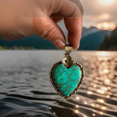 Stunning Heart Shape Howlite Turquoise Hand Carved Pendant Set In Silver 3in,29g