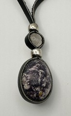 Handmade Leather Wrapped Stone Pendant Necklace Boho Artisan Natural Gemstone