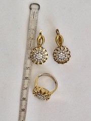 Turkish Handmade Jewelry Set 925 Sterling Silver Gold Plated Zircon Earrings Rin