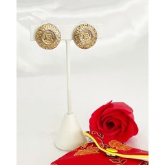 GIVENCHY Coin Logo Embossed Gold Plated Clip On Earrings Greek Key Border 1980s