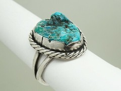 Southwestern Turquoise Nugget Split Shank Ring Sterling Silver Size 6.75