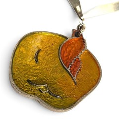 Artisan Retro Yellow Apple Pendant Choker Necklace Mod Orange Drop Earrings Set