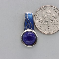 Natural, Genuine Blue Round Circle LAPIS LAZULI Pendant 925 STERLING SILVER #99