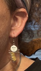 Artisan Sterling Mixed Metal Enamel Face Dangle Earrings