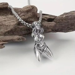Blind Bondage Female Slave Girl Silver Statue Body Art Pendant