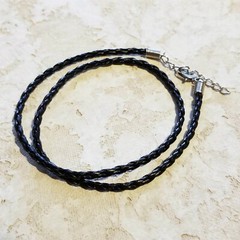 24″ Black Vegan Faux Leather Woven Bola Braided Necklace Cord