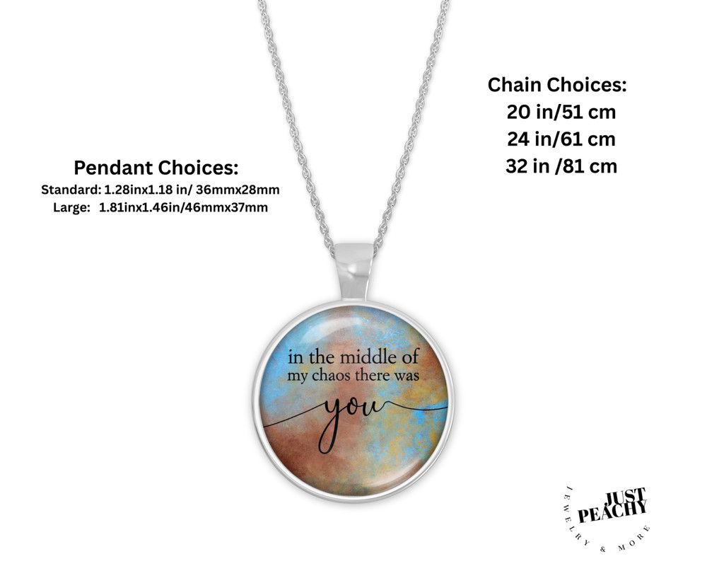 Love Quote Middle of my Chaos Word Art Silver Jewelry Necklace Set
