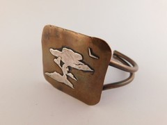 COPPER STERLING CUFF MIXED METAL BRACELET SPLIT CUFF TREE BIRD ABSTRACT SILVER