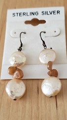 Genuine PEARL& STONE Earrings, 1.75″ long, 925 Sterling SILVER, Hand Made in USA