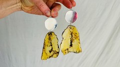 Huge Amber Slab & Sterling Silver Earrings. 4071