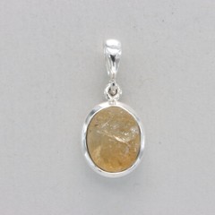 925 Sterling Silver Natural Raw Cut Yellow Citrine Oval Pendant – Rough Gemstone