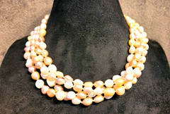 64 inch Freshwater Pearl Necklace White Peach Lavender Baroque Knotted 8mm x 6mm