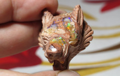 FIRE OPAL CARVING WOLF PENDANT CRYSTAL HEALING NECKLACE BEAD MINIATURE SCULPTURE
