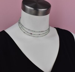 Super long light green fluorite necklace, unique tiny stone crystal necklace