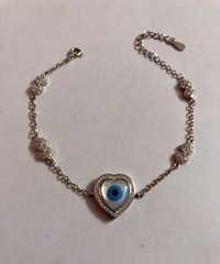 925 Silver Evil Eye Protection Bracelet Amulet Nazariya Mother of Pearl 5.16 gm