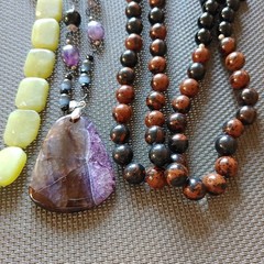Lot of 8 Stone Bead Necklaces Various Shapes Sizes Colors Amethyst Garnet Quartz