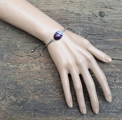 Purple Agate 18mm x 13mm Stainless Steel Adjustable Length Bracelet