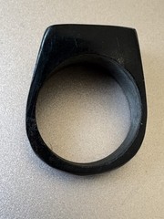 Handcrafted Wood or Horn Ring Carved with Inlaid Brass and Silver? Dot Design