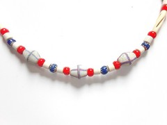 Native American Style Handmade Necklace, Bone Chevron French Cross & Whitehearts