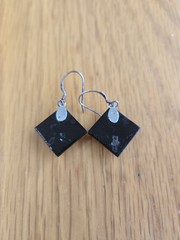 Dichroic Fused Glass 925 Sterling Silver Artsy Funky Retro Dangle Earrings
