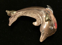Artisan Copper Dolphin Brooch Pin Pendant Coastal Nautical Mexico