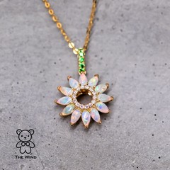 Sunflower Australian Solid Opal Tsavorite Diamond Pendant 18K Yellow Gold