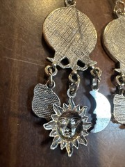 Sun Crescent Moon Saturn Earrings Star Dangle Silver Tone 2” Artisan