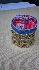 Boho Luxe Denim Fringe Cuff Bracelet Gold Embellished Moroccan Style OOAK Signed