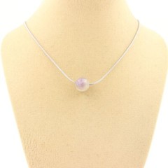 Necklace 1 Tanzanian Violet Mica Pearl 8 Mm. Steel Chain Women’s Necklace, H