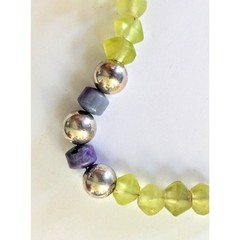 Sterling Silver Lavender Jade & Antique Lemon Jonquil Glass Beaded Bracelet 8.25