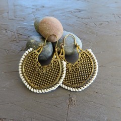 Boho Tribal Dangle Hoop Earrings Brass Gold Tone Ethnic Hippie Handmade Thailand