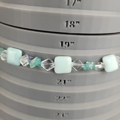Mint Green Square Stone Clear Purple Glass Bead Necklace 20″ One Of A Kind