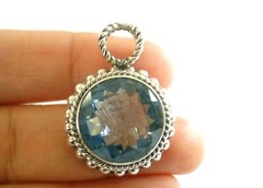 Blue Topaz Solitaire Ornate Crisscross Bail 925 Sterling Silver Pendant