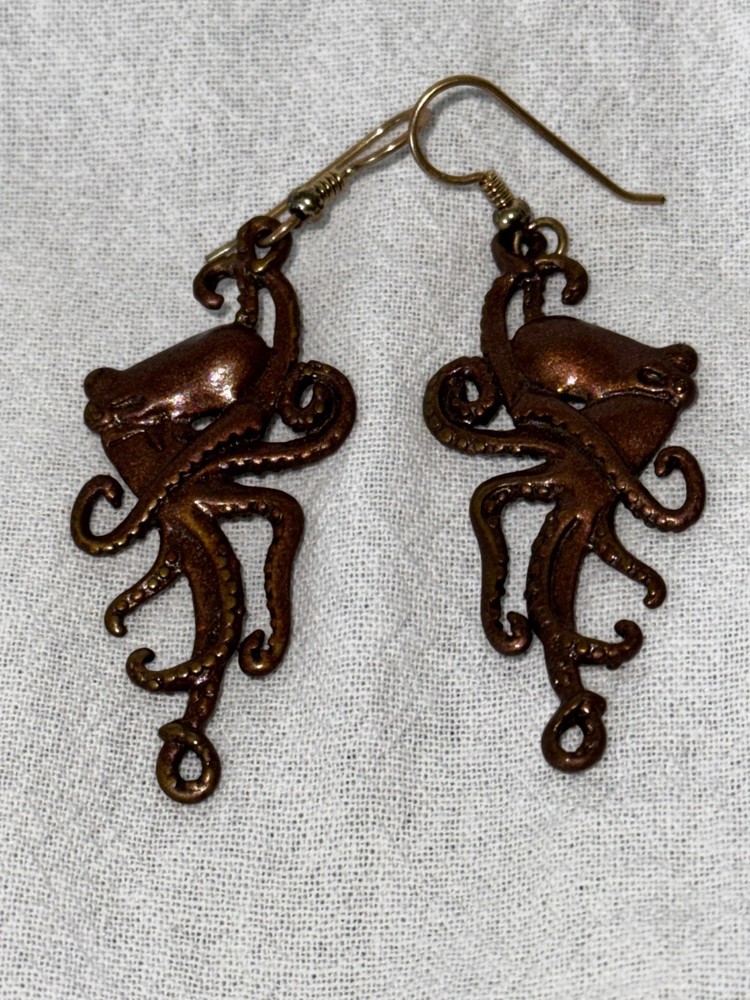 NEW Bronze 2 Sided Octopus Dangle Earrings 2 1/4 » LAST PAIR !!!