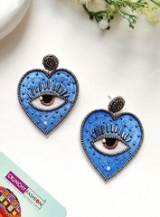 Nativ American Beaded Evil Eye Earrings-India Handmade Heart Danglers for Women