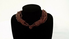 Handmade Necklace GLASS BEADS BRONZE Tone Bohemian 18 inch 10 Strands Adjustable